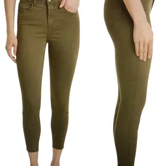 NWT L'AGENCE High Rise Skinny Margot Olive Green Cotton Jeans Size 22 - Picture 2 of 8